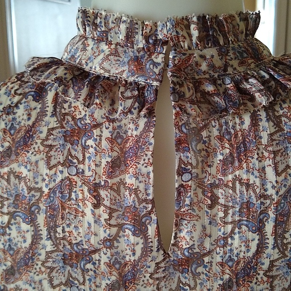 Greylin xs metallic thread lined paisley blouse w/ ruffle neck - Picture 5 of 11